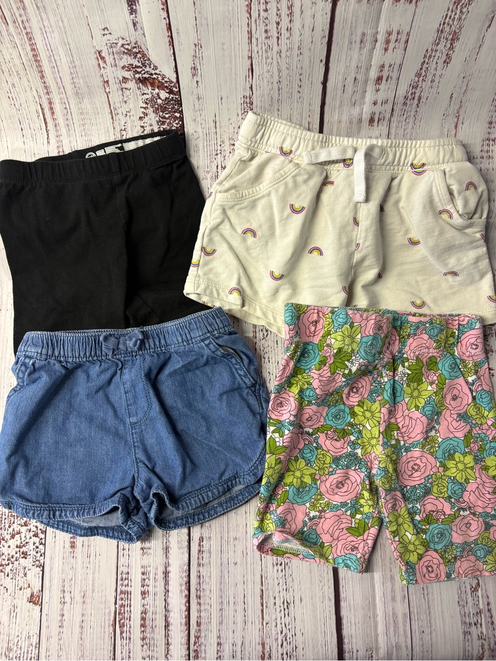 Isaac Mizrahi Kids Shorts Bundle - Black, Cream, Denim Blue, Pink-Green Floral